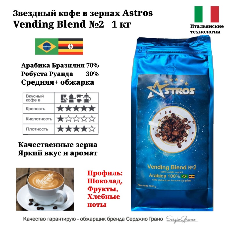 Кофе в зернах Astros Vending Blend №2 Mix 1 кг