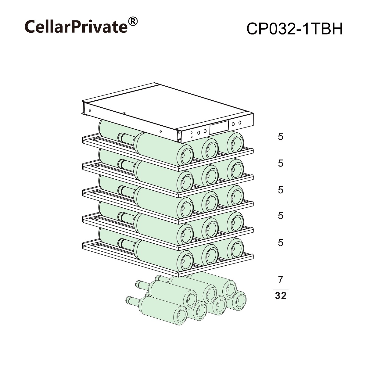 Винный шкаф CellarPrivate встраиваемый, однокамерный на 32 бутылки (CP032-1TBH) чёрный со скрытой ру